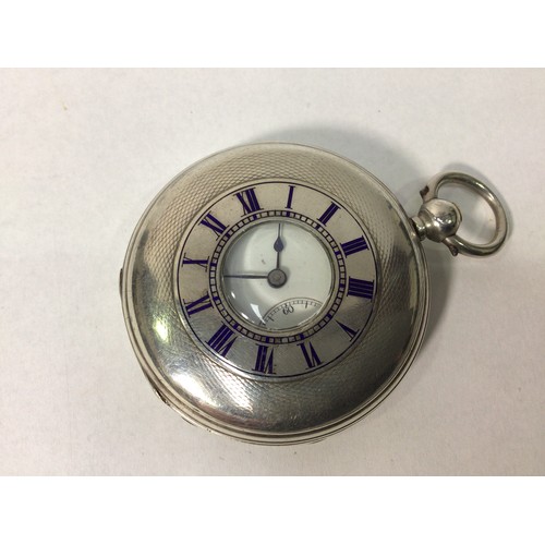 173 - A silver-cased half-hunter pocket watch, the white enamel dial with Roman numerals denoting hours an... 