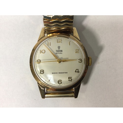 176 - A 9ct gold cased Tudor Royal wristwatch, the matt silvered dial with gilt Arabic numerals denoting h... 