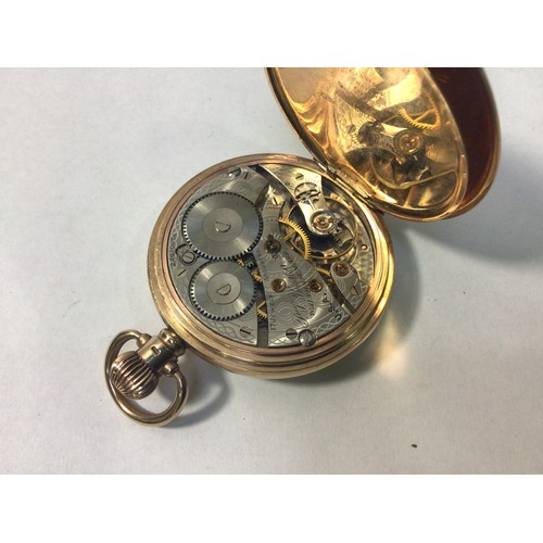 184 - A 9ct gold cased Waltham half-hunter pocket watch, the case front with circular window surrounded by... 