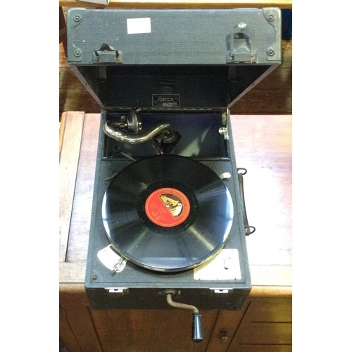 296 - A Decca 120 portable gramophone, in black rexine covered case, 42cm