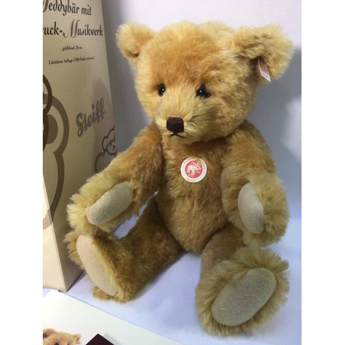 305 - A Steiff collector’s bear no. 037160, with press and listen music box playing ‘Ode to Joy’, golden b... 