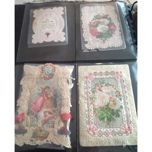 255 - A box containing more than 150 old traditional greetings cards, album and a bag of photographs with ... 