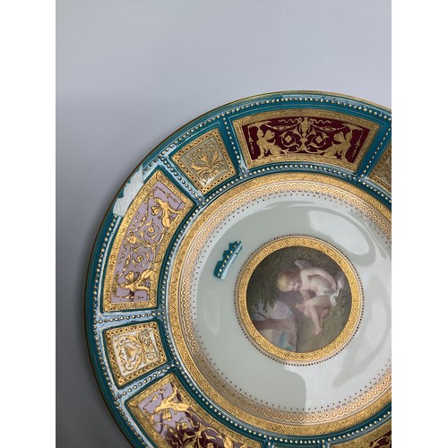 86 - A set of four 19th century Minton cabinet plates, the centres painted in polychrome enamels with che... 