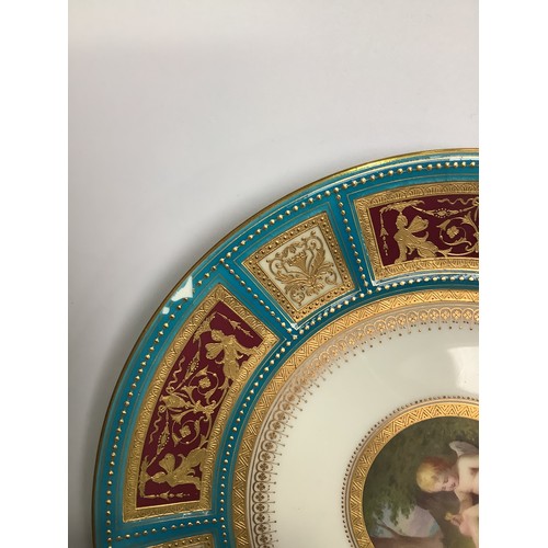 86 - A set of four 19th century Minton cabinet plates, the centres painted in polychrome enamels with che... 