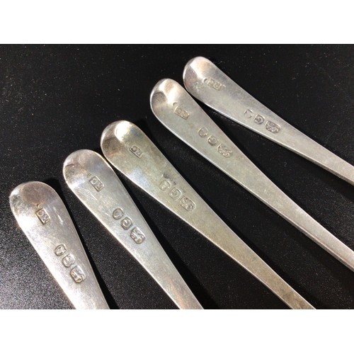 144 - A matched set of eight 19th century Old English pattern 'white metal' teaspoons, (one hallmarked, al... 