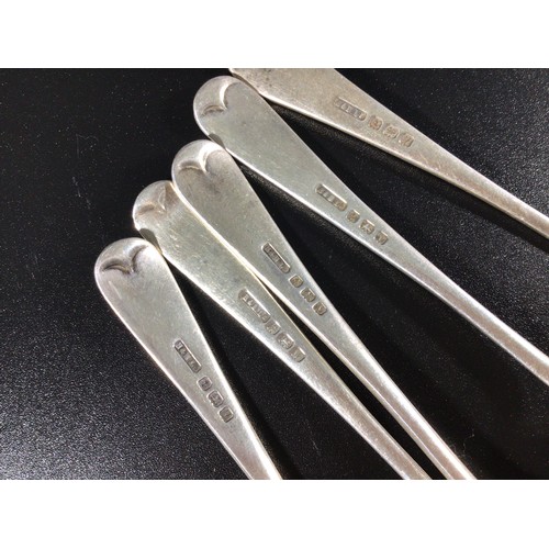 144 - A matched set of eight 19th century Old English pattern 'white metal' teaspoons, (one hallmarked, al... 