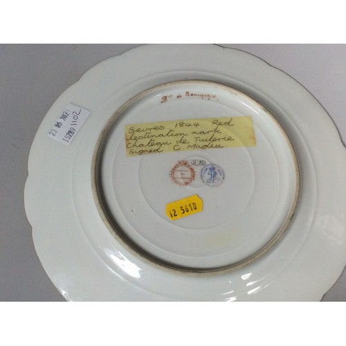 52 - A mid-19th century Sevres porcelain cabinet plate, painted to the centre with a half-length portrait... 