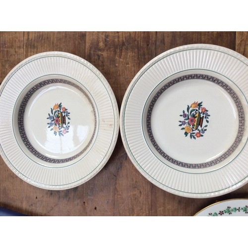 26 - SECTION 26.  A pair of black pottery campagna vases and pierced plate with Mary Gregory style enamel... 