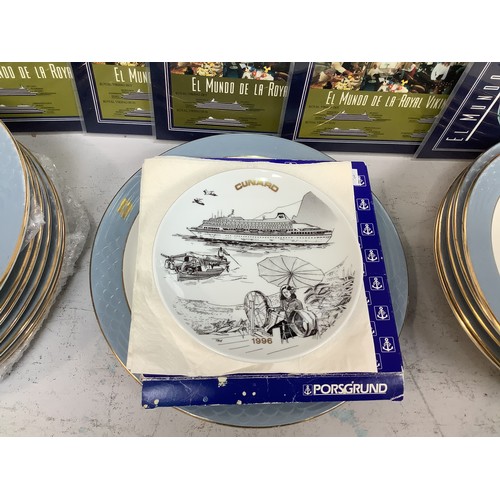 35 - A collection of 15 Royal Viking Line plates including a side plate, signed by the captain of the 199... 