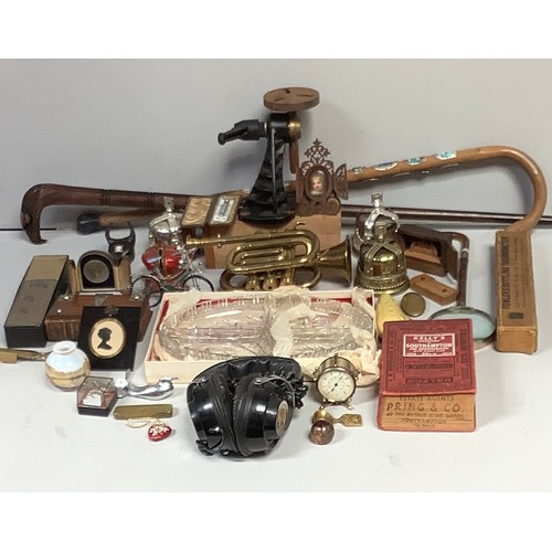 325 - A mixed lot of collectables including a cornet by Bessons & Co London, sugar thermometer, 1958 Kelly... 