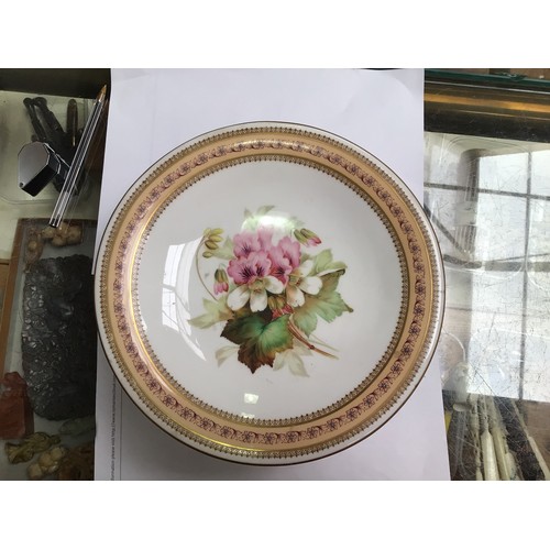 50 - A 19th century Royal Worcester porcelain comport painted with flowers and jewelled rim, a Chamberlin... 