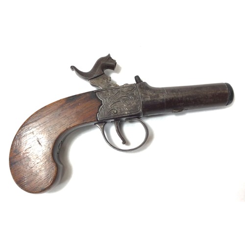 401 - A mid 19th century 62-bore percussion boxlock pocket pistol, 1 and 3/4 inch twist-off tapering cylin... 