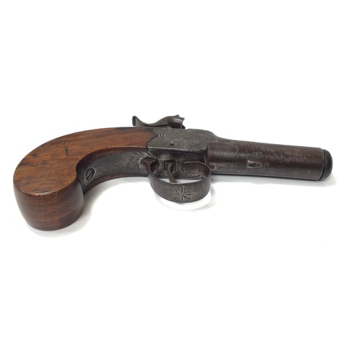 401 - A mid 19th century 62-bore percussion boxlock pocket pistol, 1 and 3/4 inch twist-off tapering cylin... 