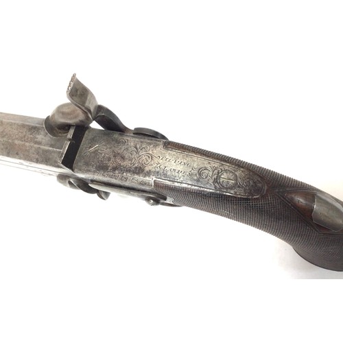 402 - A mid 19th century 22-bore double-barrel percussion turn-over pistol, by Tipping & Lawden, with 5.5 ... 