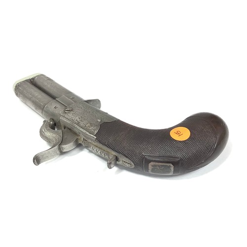 403 - A 19th century double-barrel percussion boxlock turnover pocket pistol, by Prince, Portsmouth, 2' 1/... 