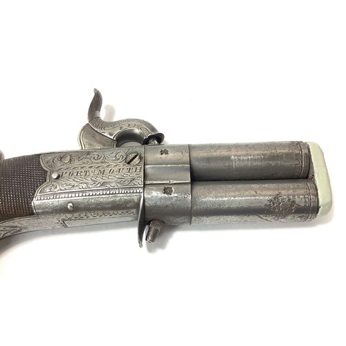 403 - A 19th century double-barrel percussion boxlock turnover pocket pistol, by Prince, Portsmouth, 2' 1/... 