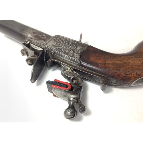 406 - A late 18th century 36-bore Flintlock pocket pistol, with 1.5 inch numbered twist-off tapering cylin... 