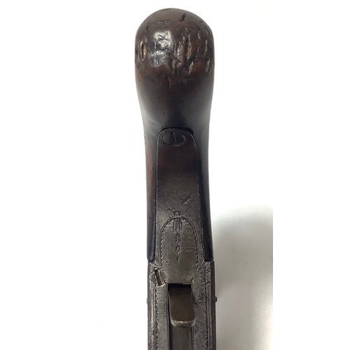 406 - A late 18th century 36-bore Flintlock pocket pistol, with 1.5 inch numbered twist-off tapering cylin... 