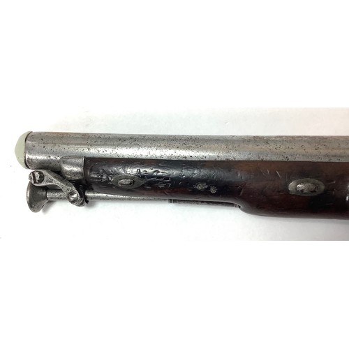 407 - A 19th Century 15-bore Percussion Holster Pistol by Ezekiel Baker, later converted from flintlock, 9... 