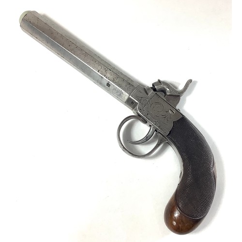 409 - A mid 19th century travelling percussion pistol, by Egg, London, with 5 inch / 19-bore twist-off oct... 