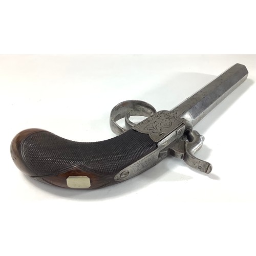 409 - A mid 19th century travelling percussion pistol, by Egg, London, with 5 inch / 19-bore twist-off oct... 