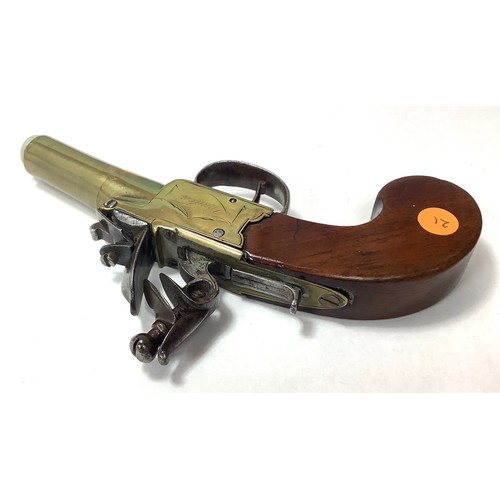 411 - An 18th Century 66-Bore box-flintlock pocket pistol, by Bass, London, with 1.5 inch twist-off taperi... 