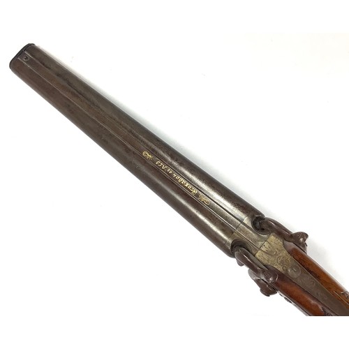 412 - An early 19th century 37-bore double-barrel percussion pistol, 10-inch twist barrels with gilt lette... 