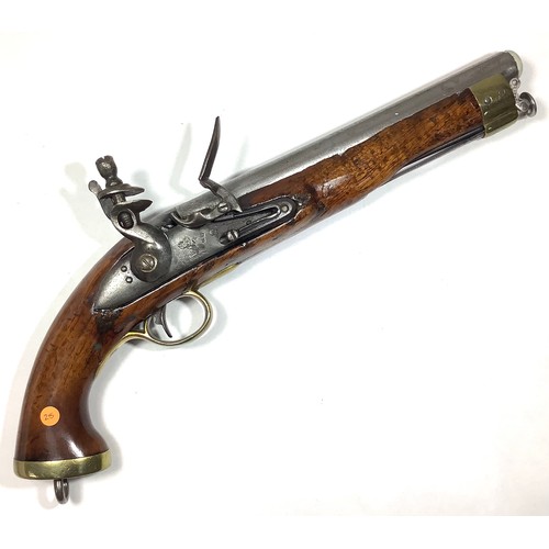 413 - A late 18th/ early 19th century 15-bore Flintlock cavalry Holster Pistol, with 9-inch tapering round... 
