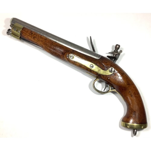 413 - A late 18th/ early 19th century 15-bore Flintlock cavalry Holster Pistol, with 9-inch tapering round... 