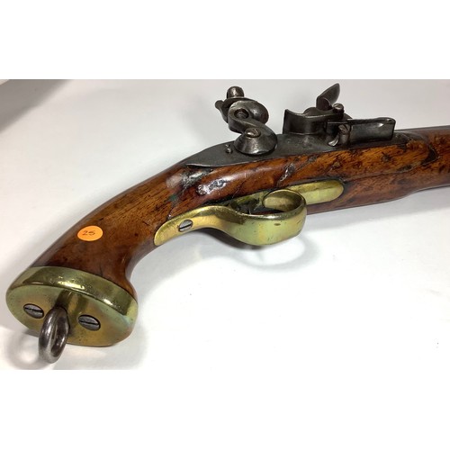 413 - A late 18th/ early 19th century 15-bore Flintlock cavalry Holster Pistol, with 9-inch tapering round... 