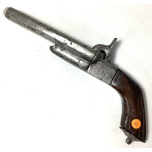 415 - A Mid 19th Lefaucheux 'Style' double-barrel breach-loading pinfire pistol, with 4.5 inch hinged barr... 