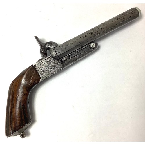 415 - A Mid 19th Lefaucheux 'Style' double-barrel breach-loading pinfire pistol, with 4.5 inch hinged barr... 