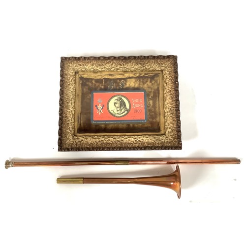 429 - A Victorian Boer war Christmas chocolate tin dated 1900 mounted in a deep velvet lined glazed frame,... 