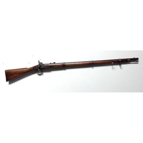 433 - An 1853 pattern three band .577 Enfield Tower percussion rifle with walnut stock, 39” barrel, lock-p... 