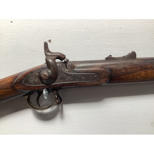 433 - An 1853 pattern three band .577 Enfield Tower percussion rifle with walnut stock, 39” barrel, lock-p... 