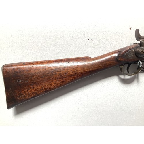 433 - An 1853 pattern three band .577 Enfield Tower percussion rifle with walnut stock, 39” barrel, lock-p... 