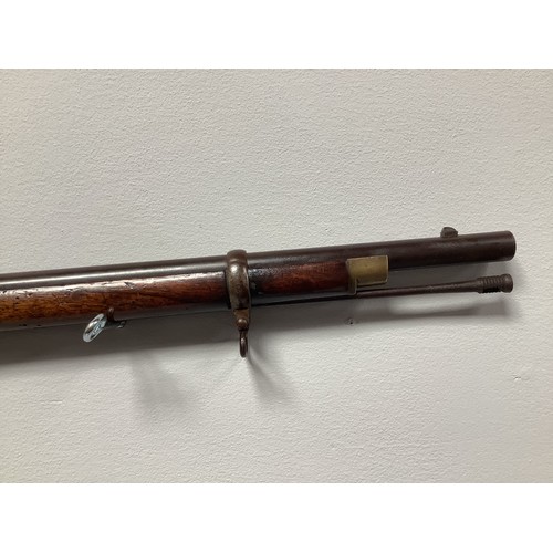 433 - An 1853 pattern three band .577 Enfield Tower percussion rifle with walnut stock, 39” barrel, lock-p... 