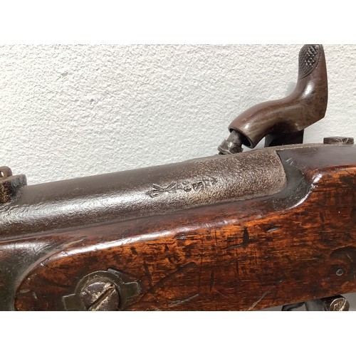 433 - An 1853 pattern three band .577 Enfield Tower percussion rifle with walnut stock, 39” barrel, lock-p... 