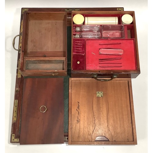 446 - A Victorian mahogany campaign folding writing slope with brass corners, twin side drawers with brass... 
