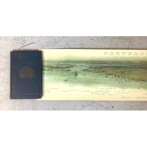 451 - A William Lionel Wyllie panoramic aerial view print of Portsmouth and Southsea, 19 x 98cm, together ... 