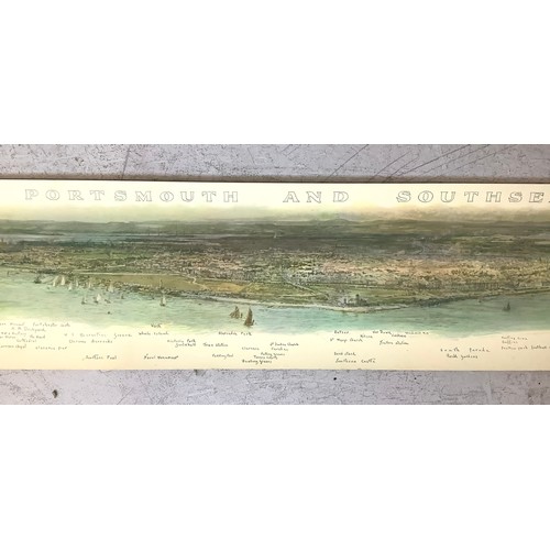 451 - A William Lionel Wyllie panoramic aerial view print of Portsmouth and Southsea, 19 x 98cm, together ... 