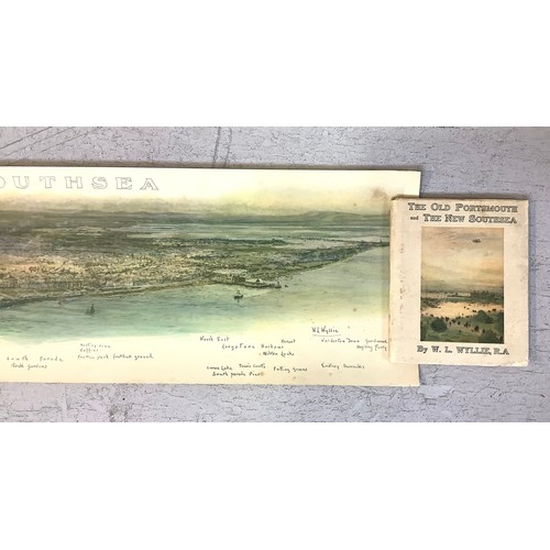 451 - A William Lionel Wyllie panoramic aerial view print of Portsmouth and Southsea, 19 x 98cm, together ... 