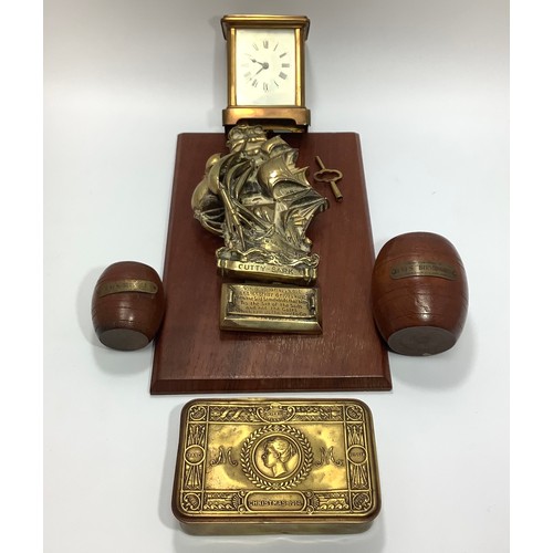 456 - A large brass door knocker  cast with The Cutty Sark, with quote by Ella Wheeler Wilcox, together wi... 