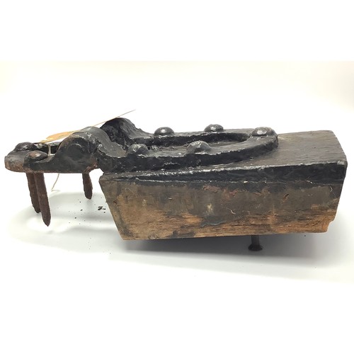459 - HMS Victory Interest: An 18th century wrought-iron Gunport hinge, 30x13cm attached to an original pa... 