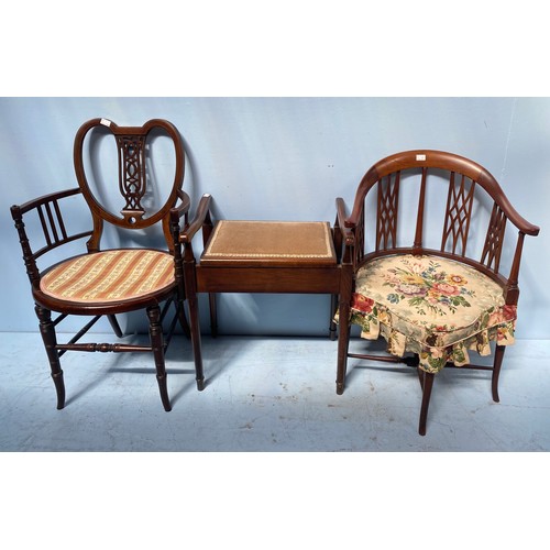 607 - A Victorian parlour chair with turned supports and heart-shaped back together with another tub-shape... 