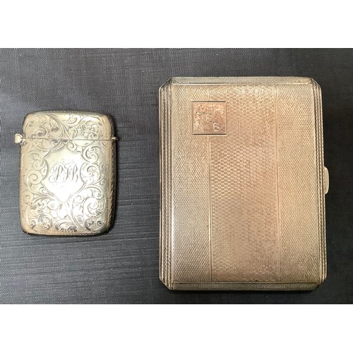 85 - A silver cigarette case by W T Toghill & Co. Hallmarked Birmingham, 1939, together with a silver ves... 