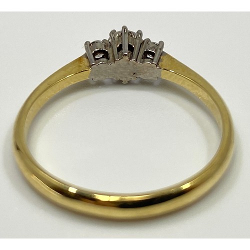 177 - An 18ct yellow gold three stone diamond ring, all round brilliant cut diamonds being G in colour, VS... 