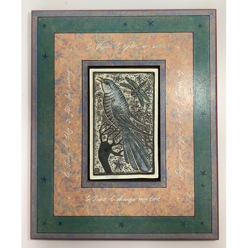 51 - Blandine Anderson (Contemporary) ‘Song of the Cuckoo’ Stoneware panel, mounted in painted wooden fra... 