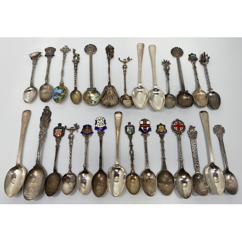 69 - A collection of assorted .800 grade and .925 grade silver teaspoons including a number of commemorat... 