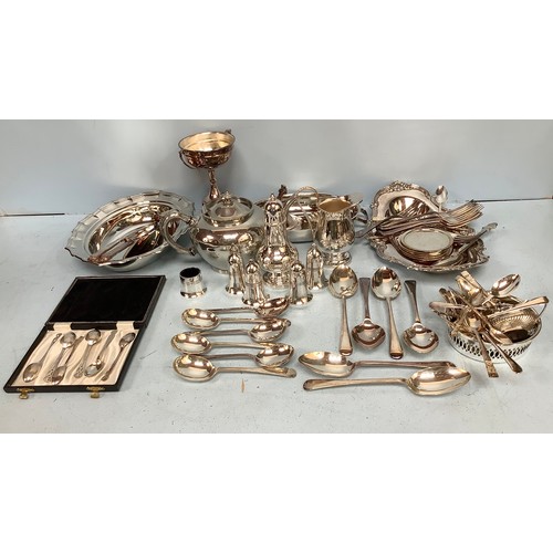 73 - A collection of assorted silver-plated wares comprising dishes, teapots, casters, wine coasters and ... 